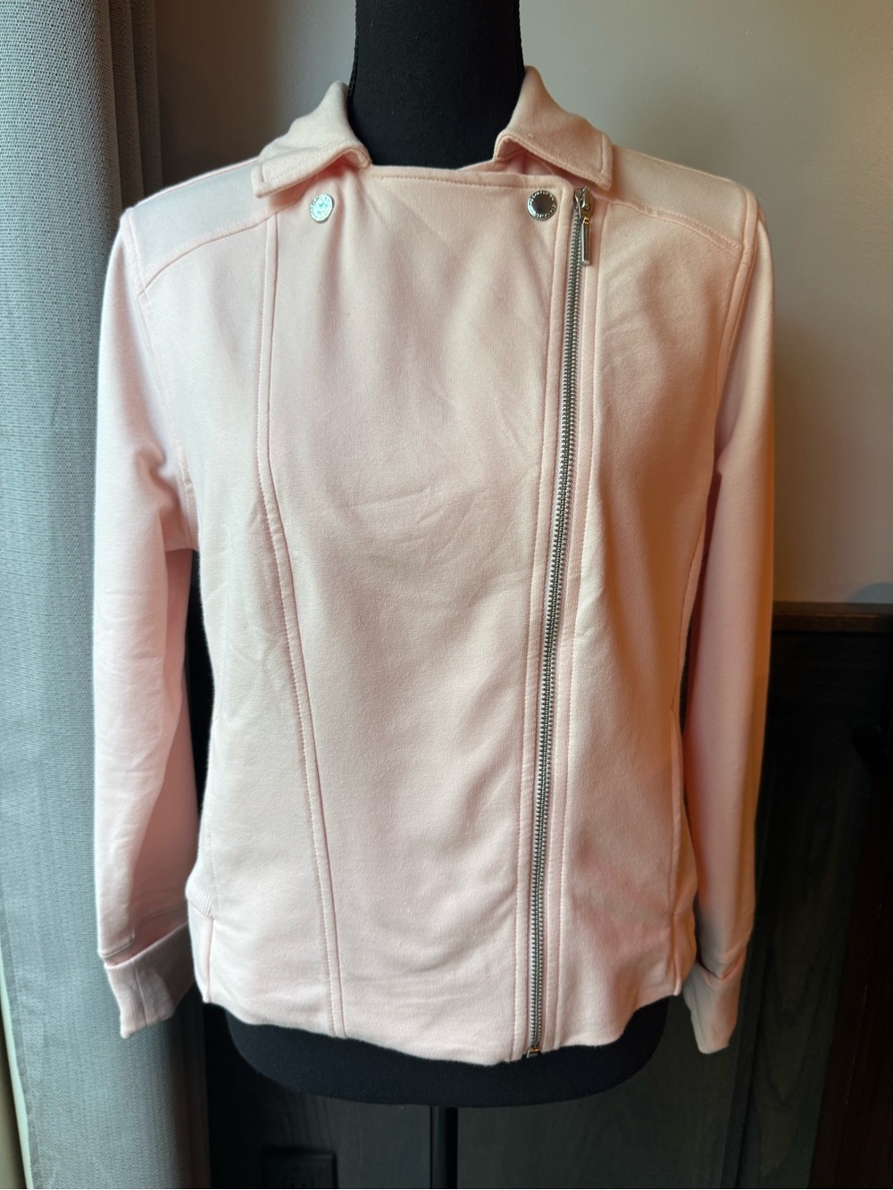 H by Halston Pale Pink Asymmetrical Zip Bomber Jacket - Picture 2 of 11